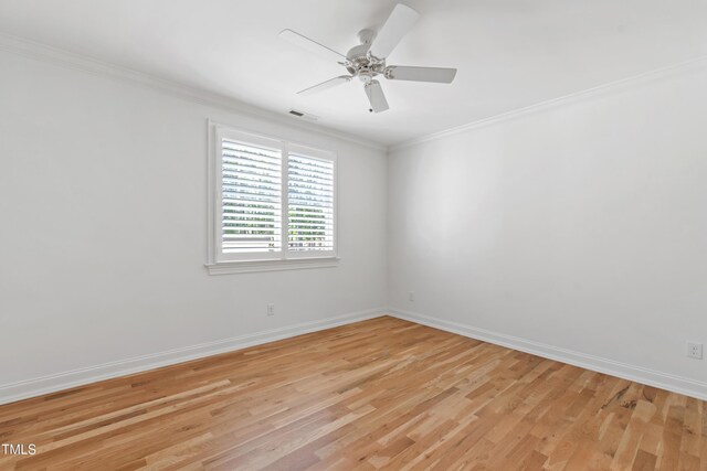 6 Castlewood Dr, Durham, NC 27713 - spare room featuring light wood-type flooring, ornamental molding, baseboards, and ceiling fan