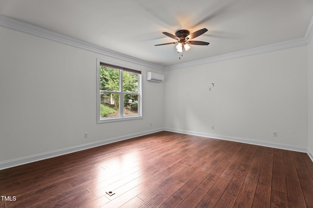 109 Rustler Rd, Louisburg, NC 27549 - spare room featuring ceiling fan, a wall mounted AC, dark wood-style floors, and crown molding