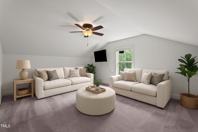 109 Rustler Rd, Louisburg, NC 27549 - carpeted living area featuring ceiling fan and lofted ceiling