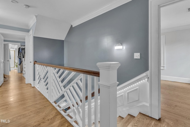300 S Pine St, Benson, NC 27504 - corridor featuring an upstairs landing, crown molding, and light wood-style floors