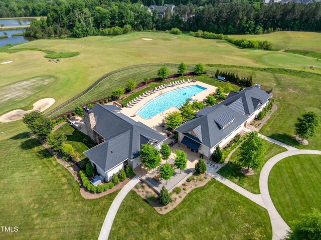 46 Waterfall Pointe, Chapel Hill, NC 27517 - drone / aerial view with a water view and golf course view