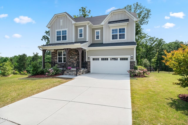 46 Waterfall Pointe, Chapel Hill, NC 27517 - craftsman inspired home with board and batten siding, concrete driveway, covered porch, and stone siding