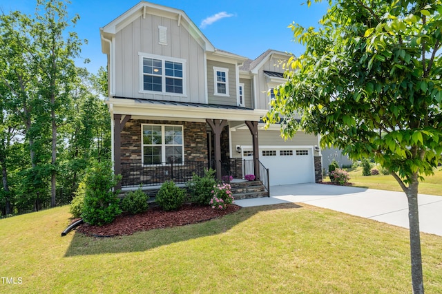 46 Waterfall Pointe, Chapel Hill, NC 27517 - craftsman inspired home featuring board and batten siding, driveway, covered porch, and stone siding