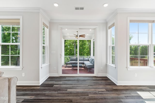 46 Waterfall Pointe, Chapel Hill, NC 27517 - doorway to outside with a healthy amount of sunlight, dark wood-type flooring, and visible vents