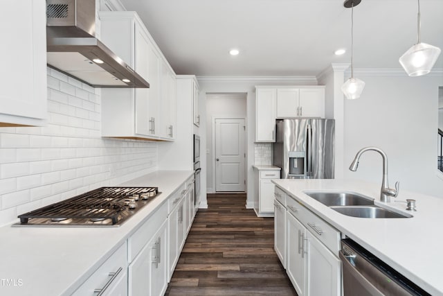 46 Waterfall Pointe, Chapel Hill, NC 27517 - kitchen with light countertops, stainless steel appliances, a sink, and wall chimney exhaust hood
