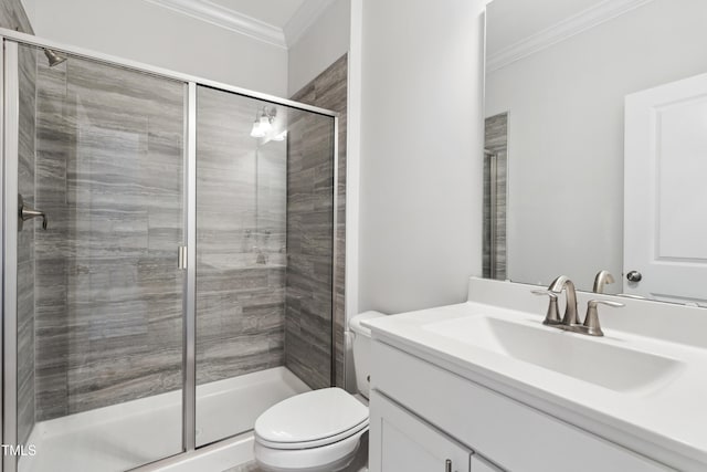 46 Waterfall Pointe, Chapel Hill, NC 27517 - full bath with vanity, ornamental molding, a stall shower, and toilet