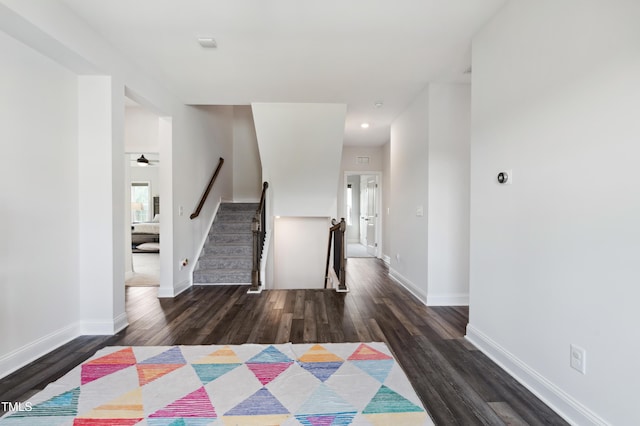 46 Waterfall Pointe, Chapel Hill, NC 27517 - interior space with dark wood-style flooring, baseboards, recessed lighting, and stairway