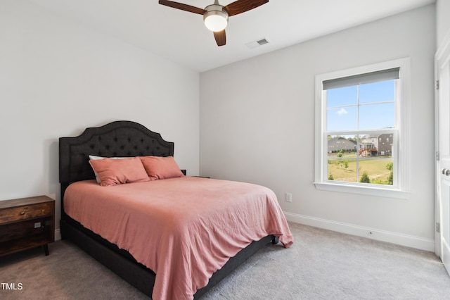 46 Waterfall Pointe, Chapel Hill, NC 27517 - bedroom with carpet flooring, baseboards, visible vents, and ceiling fan
