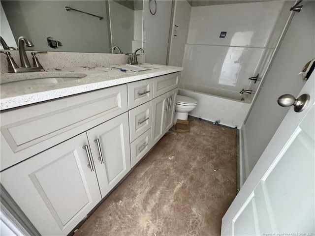 303 Hendrix B Rd, Raeford, NC 28376 - bathroom with unfinished concrete floors, double vanity, and shower / bathtub combination