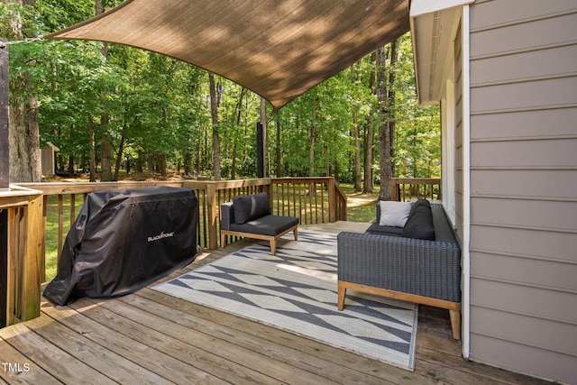 wooden deck featuring an outdoor hangout area