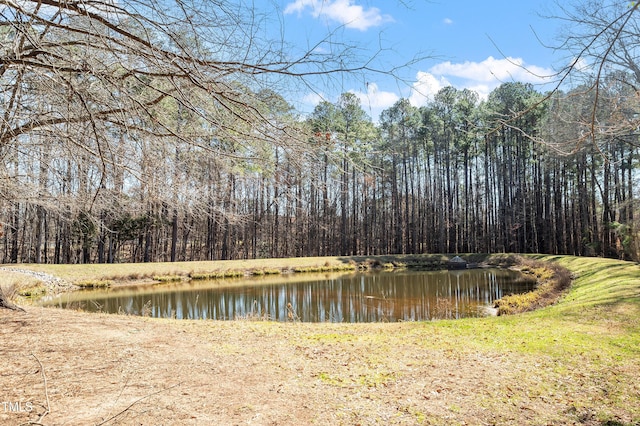 property view of water featuring a wooded view