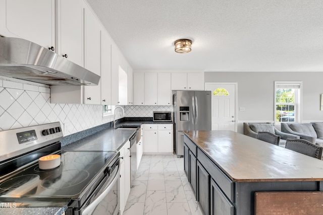 640 Short Journey Rd, Smithfield, NC 27577 - kitchen featuring marble finish floor, a center island, under cabinet range hood, a sink, and stainless steel appliances