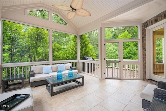 3601 Nightfall Ct, Raleigh, NC 27607 - sunroom with a ceiling fan, an outdoor living space, and lofted ceiling