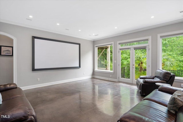 3601 Nightfall Ct, Raleigh, NC 27607 - cinema featuring plenty of natural light, baseboards, crown molding, and recessed lighting