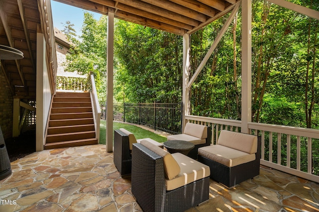 3601 Nightfall Ct, Raleigh, NC 27607 - view of patio featuring stairs and fence