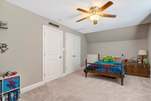 2062 Montgomery Dr, Franklinton, NC 27525 - bedroom with carpet, vaulted ceiling, ceiling fan, baseboards, and a closet