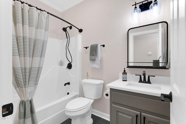 205 Carlyle Cir, Goldsboro, NC 27530 - full bath featuring crown molding, baseboards, vanity, toilet, and shower / tub combo