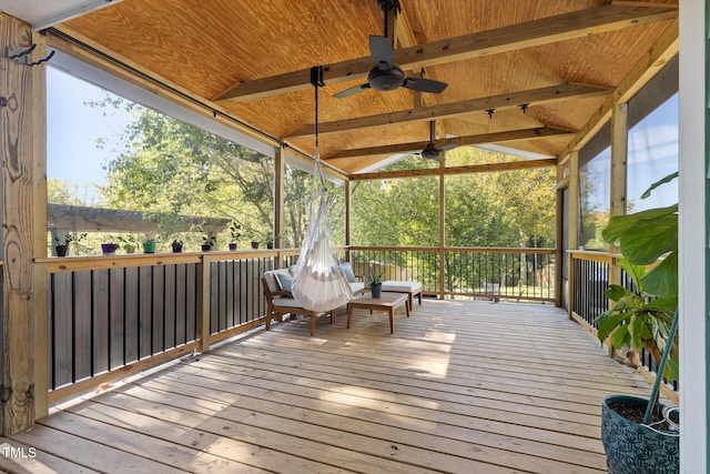 wooden deck with ceiling fan