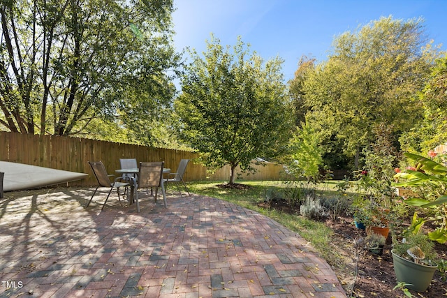 view of patio / terrace with a fenced backyard and outdoor dining space