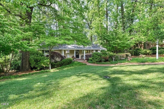view of yard featuring covered porch