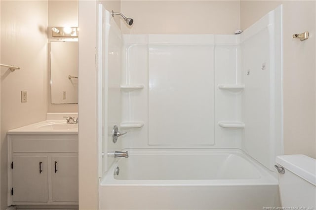 full bathroom with vanity, toilet, and shower / tub combination