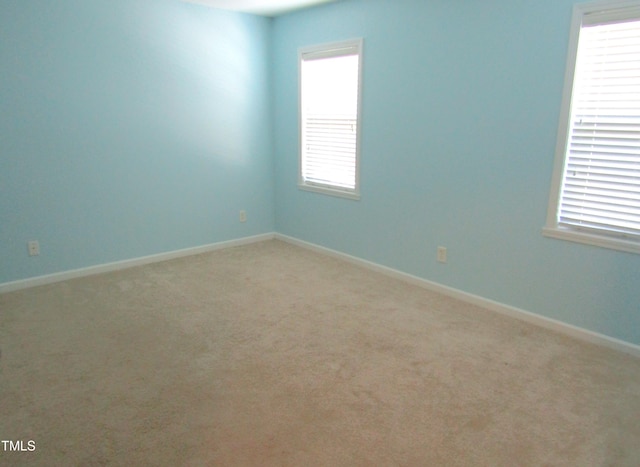 empty room with baseboards, light colored carpet, and a wealth of natural light