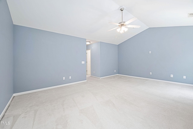 additional living space with carpet floors, a ceiling fan, and lofted ceiling