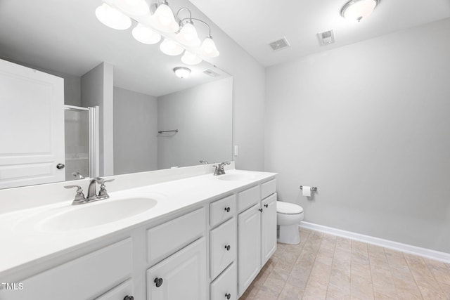 full bath featuring a sink, toilet, and visible vents