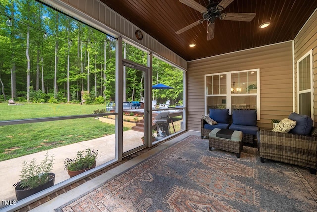 4072 Mackenzie Dr, Haw River, NC 27258 - sunroom featuring ceiling fan and an outdoor living space