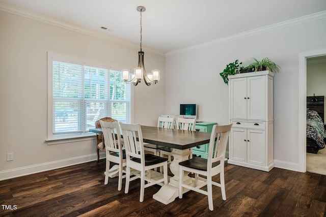 4072 Mackenzie Dr, Haw River, NC 27258 - dining space with a chandelier, dark wood finished floors, ornamental molding, and baseboards