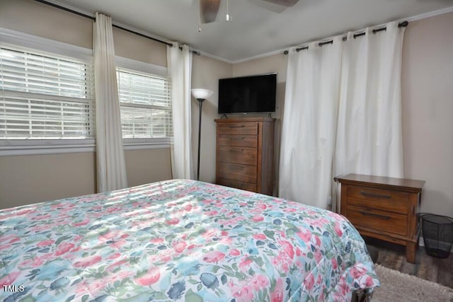 114 Short St E, Hillsborough, NC 27278 - bedroom featuring crown molding, a ceiling fan, and wood finished floors