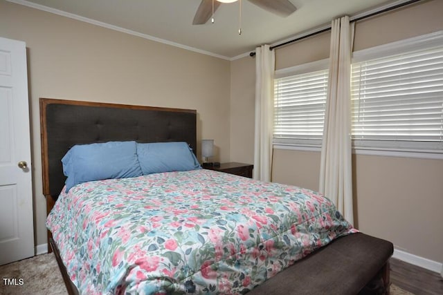 114 Short St E, Hillsborough, NC 27278 - bedroom featuring baseboards, ornamental molding, and a ceiling fan