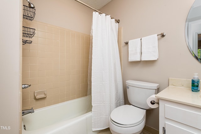 full bathroom with vanity, toilet, and shower / tub combo with curtain