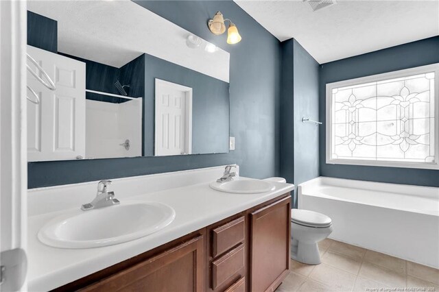 full bathroom with tile patterned flooring, a sink, visible vents, and toilet