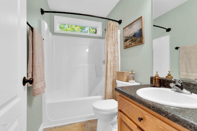 76 Bergeson Ct, Fuquay Varina, NC 27526 - bathroom with toilet, vanity, shower / bathtub combination with curtain, and tile patterned floors
