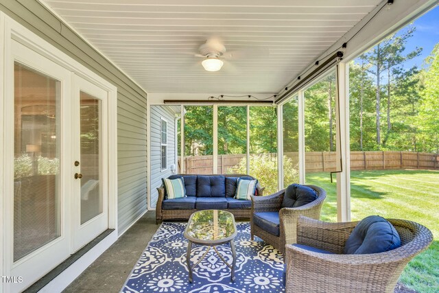 76 Bergeson Ct, Fuquay Varina, NC 27526 - sunroom / solarium with healthy amount of natural light, outdoor lounge area, and ceiling fan