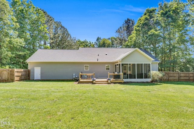 76 Bergeson Ct, Fuquay Varina, NC 27526 - back of house featuring a sunroom and a wooden deck