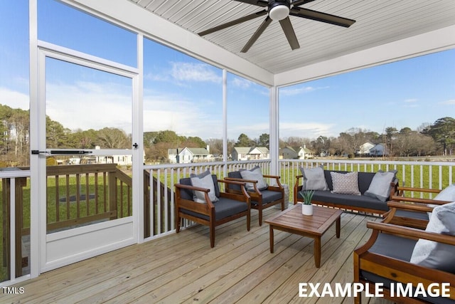 15 Celtic Ln, Lillington, NC 27546 - sunroom / solarium featuring a ceiling fan and an outdoor hangout area