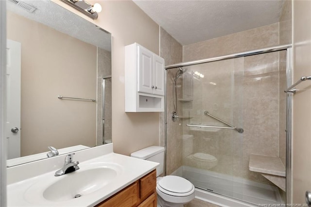 2495 Ohara Dr, Raeford, NC 28376 - full bathroom featuring vanity, toilet, visible vents, and a stall shower