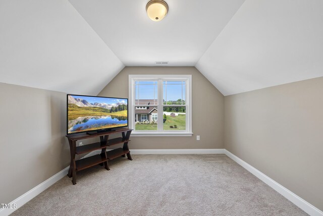 additional living space featuring baseboards, vaulted ceiling, and carpet