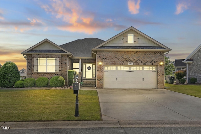 116 Colonade Ct, Benson, NC 27504 - view of front of property featuring brick siding, a garage, driveway, and a front yard