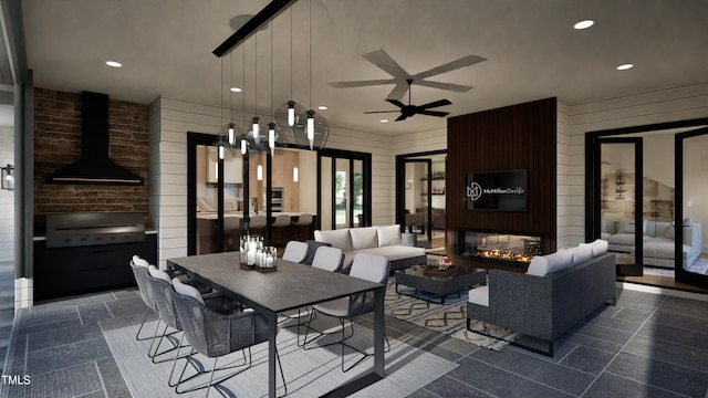 909 Oberlin Rd, Raleigh, NC 27605 - view of patio / terrace featuring an outdoor living space, outdoor dining area, area for grilling, and a ceiling fan