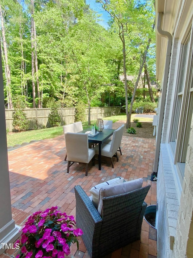 view of patio with outdoor dining space and a fenced backyard