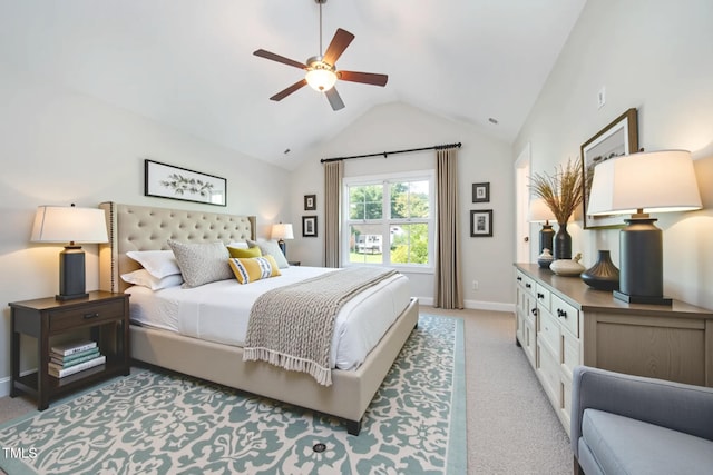 107 Cottage Ct, Youngsville, NC 27596 - bedroom featuring vaulted ceiling, light carpet, and a ceiling fan