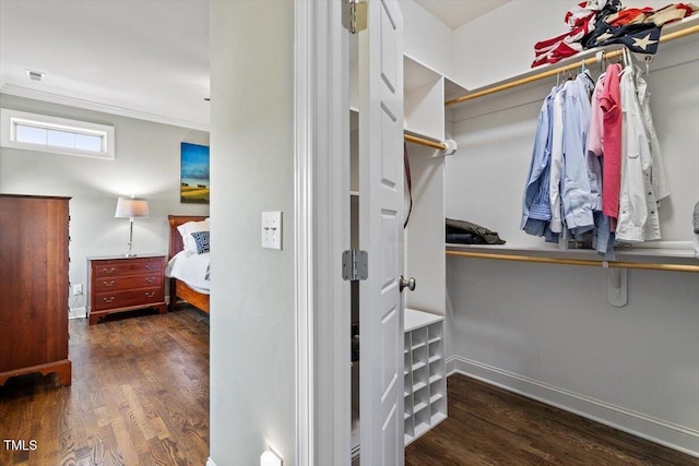 spacious closet featuring visible vents and wood finished floors