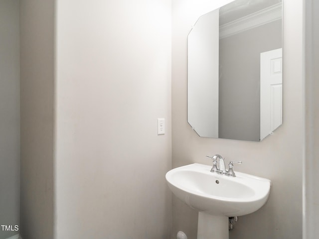 bathroom with a sink and crown molding