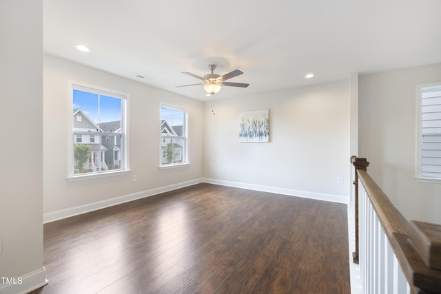425 Shadow Falls Dr, Wendell, NC 27591 - unfurnished room featuring ceiling fan, dark wood-type flooring, baseboards, and recessed lighting