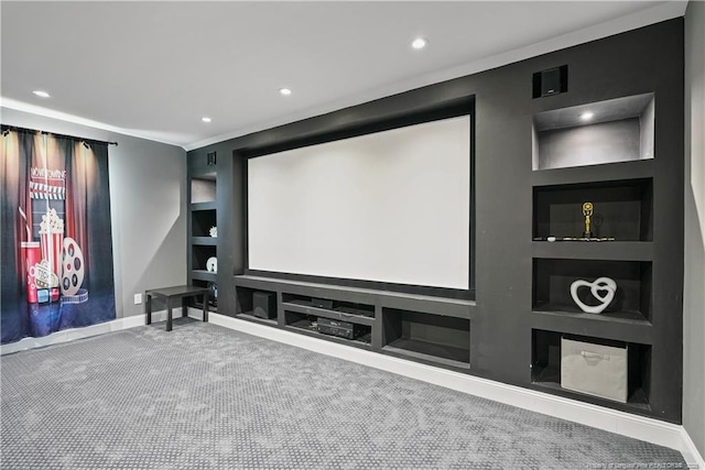 6528 Carswell Dr, Fayetteville, NC 28311 - home theater room with baseboards, carpet flooring, recessed lighting, and built in shelves