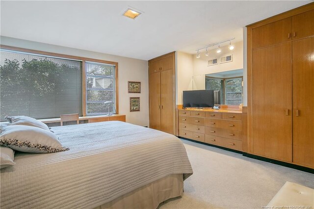 219 Devane St, Fayetteville, NC 28305 - bedroom with track lighting, light colored carpet, and visible vents