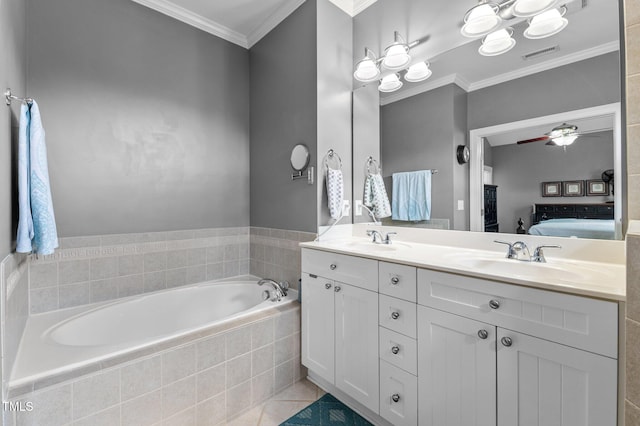 full bath featuring ensuite bathroom, a sink, visible vents, and double vanity